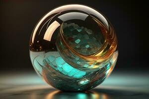 Transparent crystal ball on a wooden table. ai generative photo