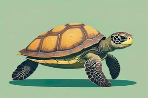 illustration of a turtle on a green background in cartoon style. ai generative photo