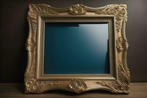 Glass picture frame on a solid color background. ai generative photo