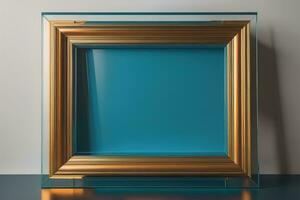 Glass picture frame on a solid color background. ai generative photo