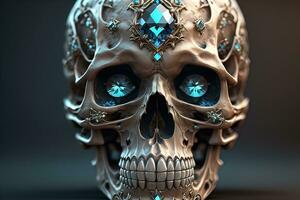 Skull with blue gemstones. ai generative photo