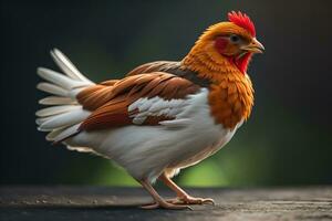 Colorful chicken on a solid color background, studio photo. ai generative photo