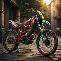 Modern powerful sports motorcycle on a colorful background. ai generative photo
