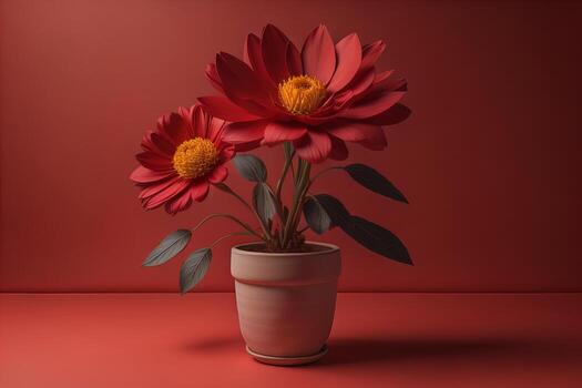 flores en un maceta en un sólido color antecedentes. ai generativo foto