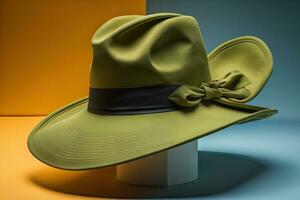 Fashionable hat on a solid color background. ai generative photo