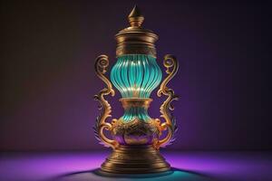 a vintage oriental vase on a solid color background. ai generative photo