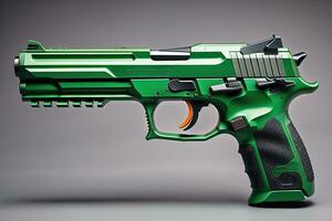 Semi-automatic handgun on a solid color background. Close-up. ai generative photo