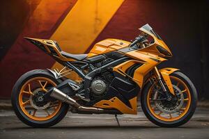 Modern powerful sports motorcycle on a colorful background. ai generative photo