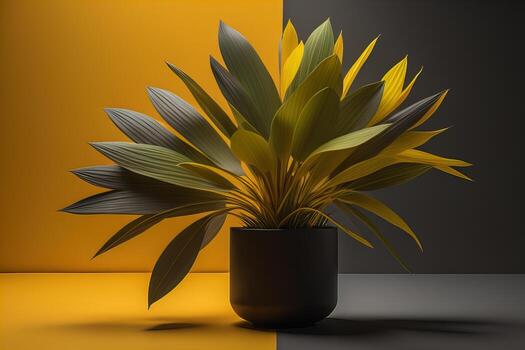 Flowers in a pot on a solid color background. ai generative photo