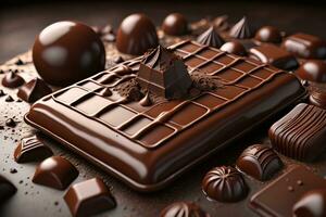 Chocolate truffles on a dark background. ai generative photo