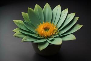 Flowers in a pot on a solid color background. ai generative photo