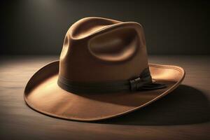 Cowboy hat on a wooden table. ai generative photo