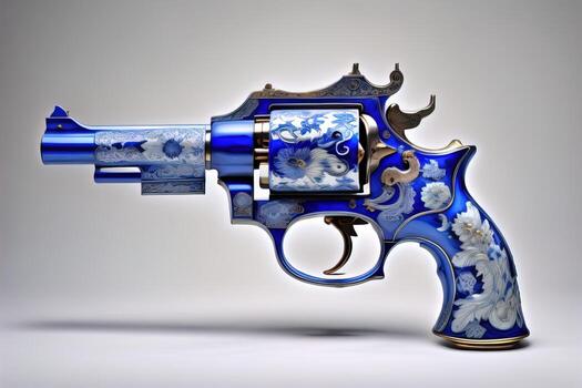 a blue gun with a pattern on the surface. ai generative photo