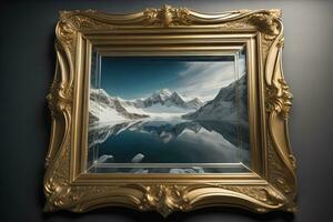 Glass picture frame on a solid color background. ai generative photo