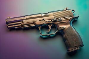 Semi-automatic handgun on a solid color background. Close-up. ai generative photo