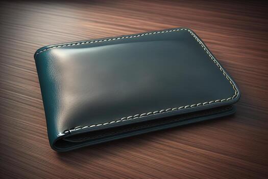 A leather wallet on a wooden background. ai generative photo