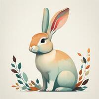 Vector illustration of a cute white rabbit sitting on a white background. ai generative photo