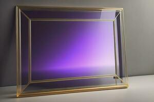Glass picture frame on a solid color background. ai generative photo
