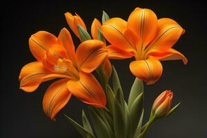 Bouquet of crocus and tulips on solid color background. ai generative photo