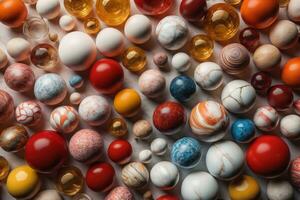 Colorful Variety of marbles as a background, top view, close up. ai generative photo