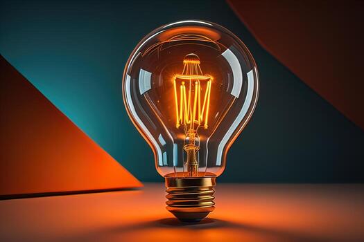 Glowing glass light bulb on dark background. ai generative photo