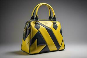 Leather women's handbag on a solid color background. ai generative photo