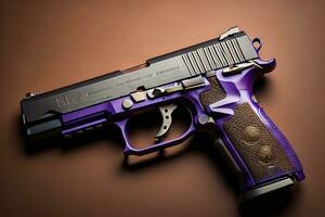 Semi-automatic handgun on a solid color background. Close-up. ai generative photo