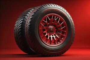 Car tires on a solid color background. ai generative photo