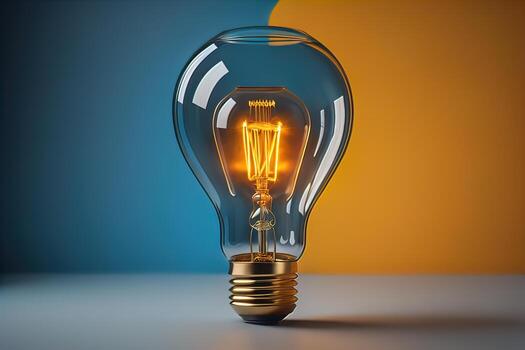 Glowing glass light bulb on dark background. ai generative photo
