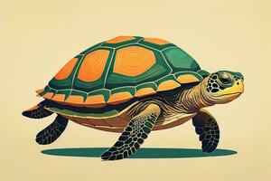 ilustración de un Tortuga en un verde antecedentes en dibujos animados estilo. ai generativo foto