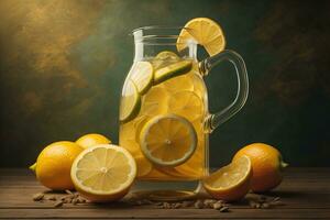 Glass of lemonade with fresh lemons. ai generative photo