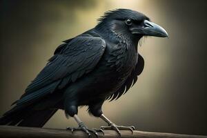 Close up portrait of a black raven, Corvus corax. ai generative photo