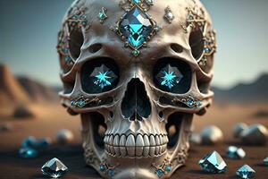 Skull with blue gemstones. ai generative photo