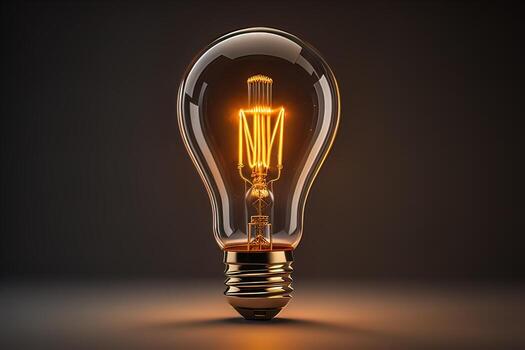 Glowing glass light bulb on dark background. ai generative photo