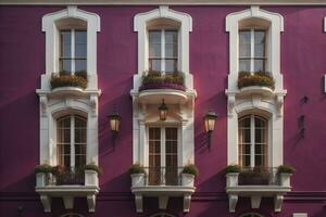 Colorful windows of a typical house in the city, ai generative photo
