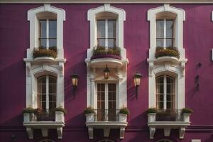 vistoso ventanas de un típico casa en el ciudad, ai generativo foto