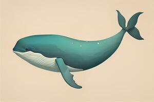 Blue whale isolated on a solid clor background. ai generative photo