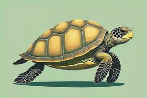 illustration of a turtle on a green background in cartoon style. ai generative photo