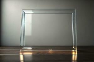 Glass picture frame on a solid color background. ai generative photo
