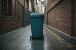 Garbage can on a colorful wall background, vintage color tone style. ai generative photo
