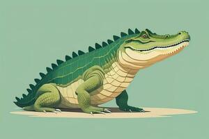 Crocodile on green background. Vector illustration in retro style. ai generative photo