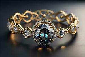 Jewelry ring with precious stones. Jewelry background. ai generative photo