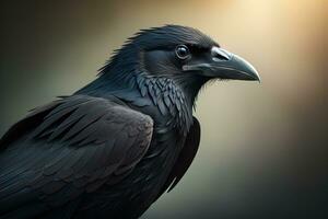 Close up portrait of a black raven, Corvus corax. ai generative photo