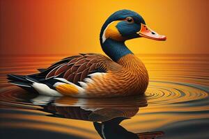 Beautiful duck on a solid color background. ai generative photo