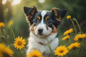 Portrait of a cute dog on a colorful background. Studio shot. ai generative photo