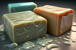 Soap bars on a colored background. ai generative photo