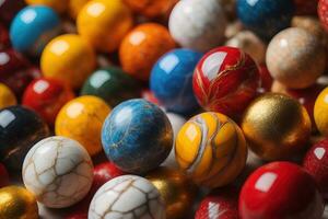 Colorful Variety of marbles as a background, top view, close up. ai generative photo