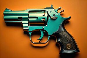 Semi-automatic handgun on a solid color background. Close-up. ai generative photo