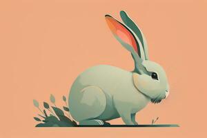 Vector illustration of a cute white rabbit sitting on a solid colour background. ai generative photo