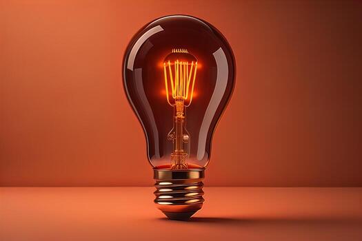 Glowing glass light bulb on dark background. ai generative photo